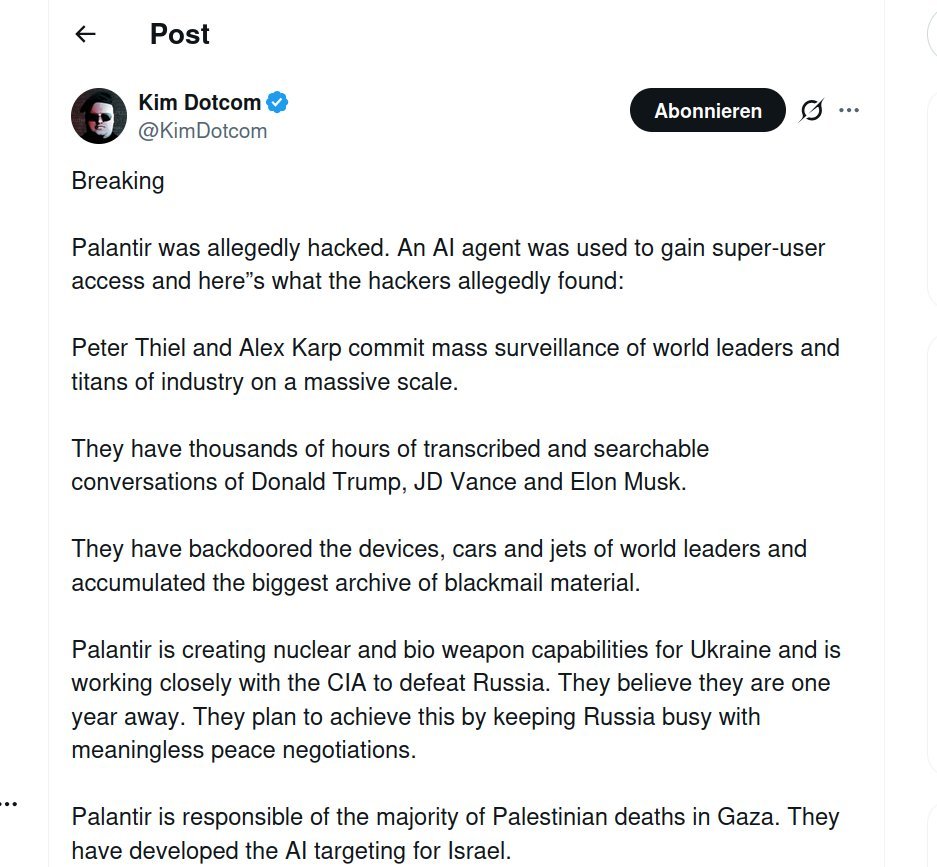 Palantir Hacked: AI Agent Reportedly Secures Superuser Access Revealing Global Surveillance Operations