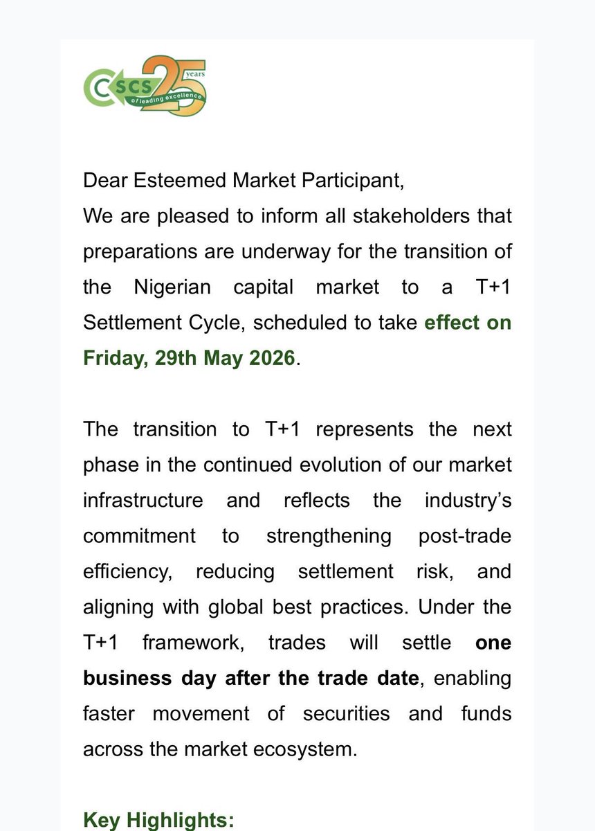 Nigerian Stock Market Accelerates to T+1 Settlement: Faster Trades Set to Transform Investor Experience