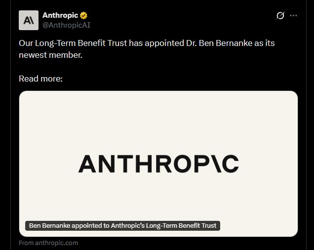 Anthropic's Valuation Soars to $1.2 Trillion as Bernanke Joins Long-Term Benefit Trust