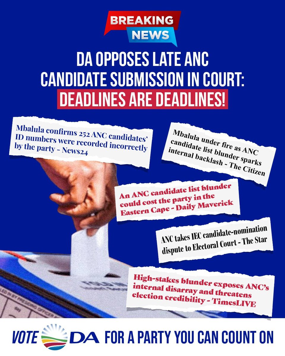 DA Asks Court to Stop ANC Fielding Late Municipal Candidates