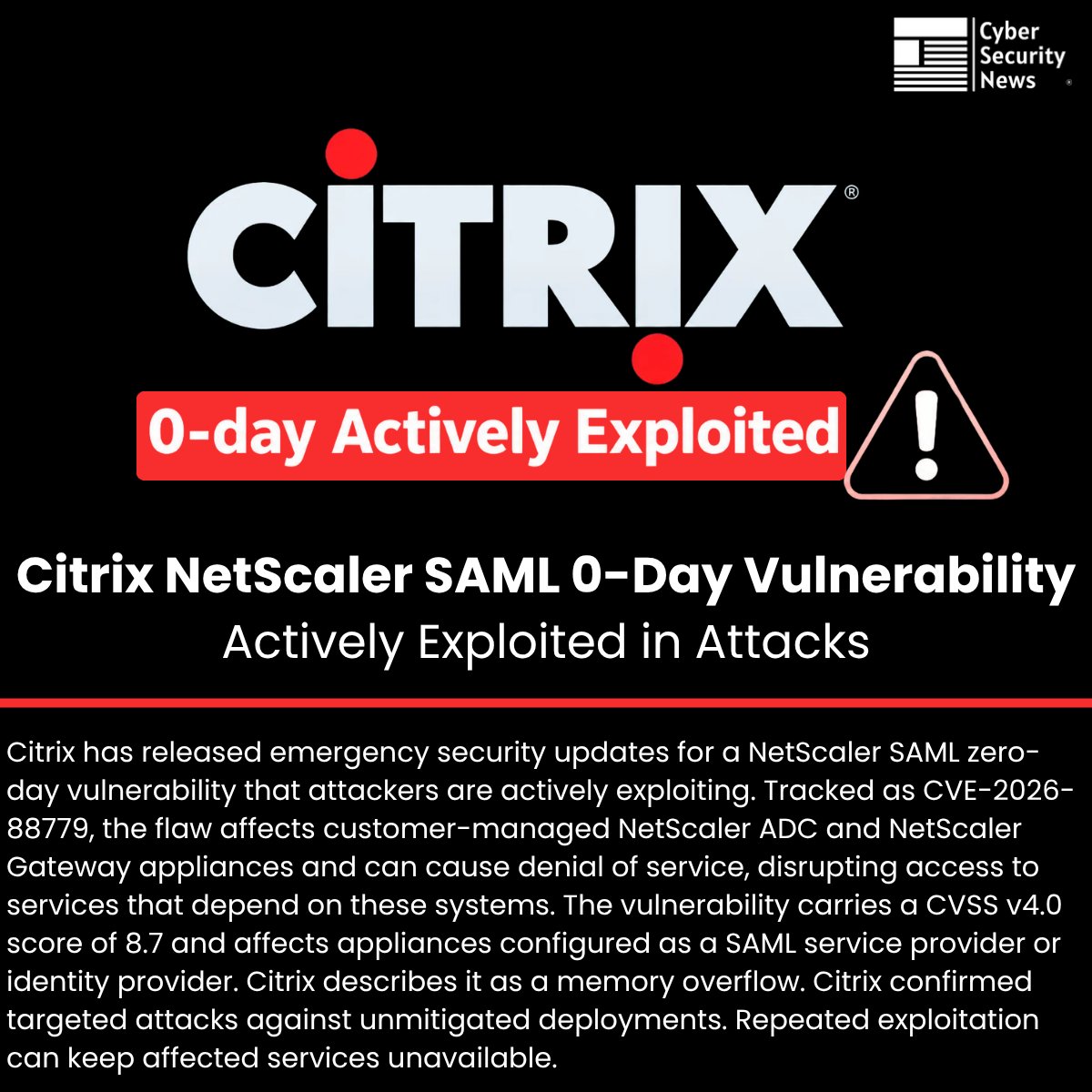 Citrix Patches Actively Exploited NetScaler SAML Vulnerability